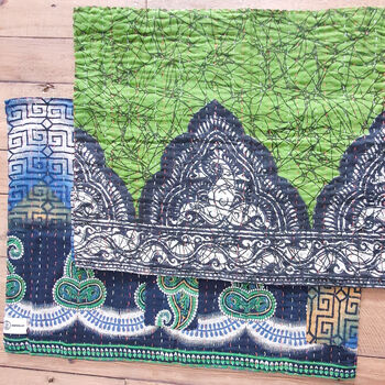 Vintage Cotton Sari Placemats, Kantha Stitch Dining Table Mats, Set Of Two, 2 of 7