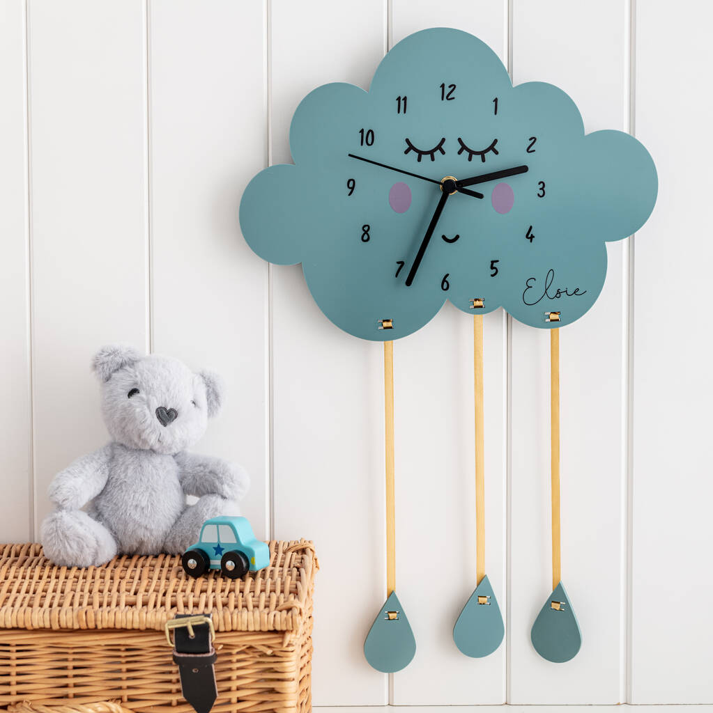 Children's Cloud And Raindrops Personalised Wall Clock, 1 of 6