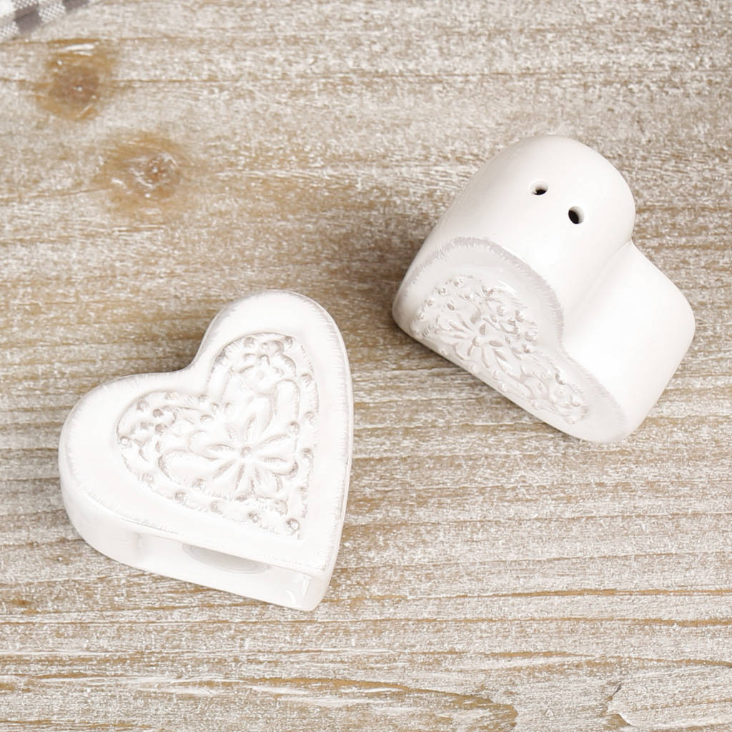 French Country Ceramic Heart Salt And Pepper Pots By Dibor