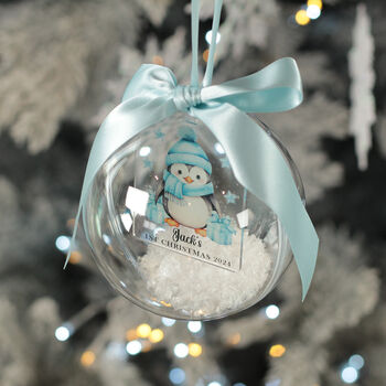 Baby's 1st Christmas Penguin Snowy Acrylic Bauble Decoration, 4 of 8