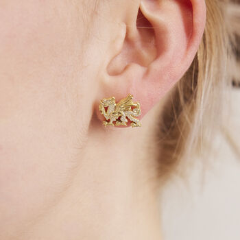 Welsh Dragon Earrings 18 Ct Gold On Silver, 2 of 2