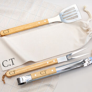 Personalised Engraved Initial BBQ Cooking Tool Set With Carry Bag, 2 of 5