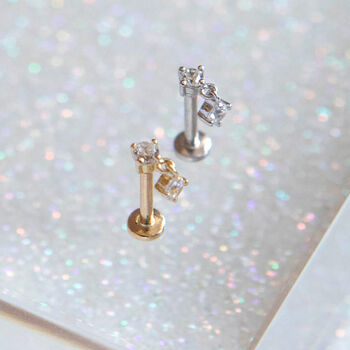 14 Carat Gold Halo Drop Tragus Earring, 4 of 5
