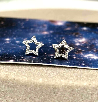 Sterling Silver Mini Hollow Star Earrings, 7 of 9
