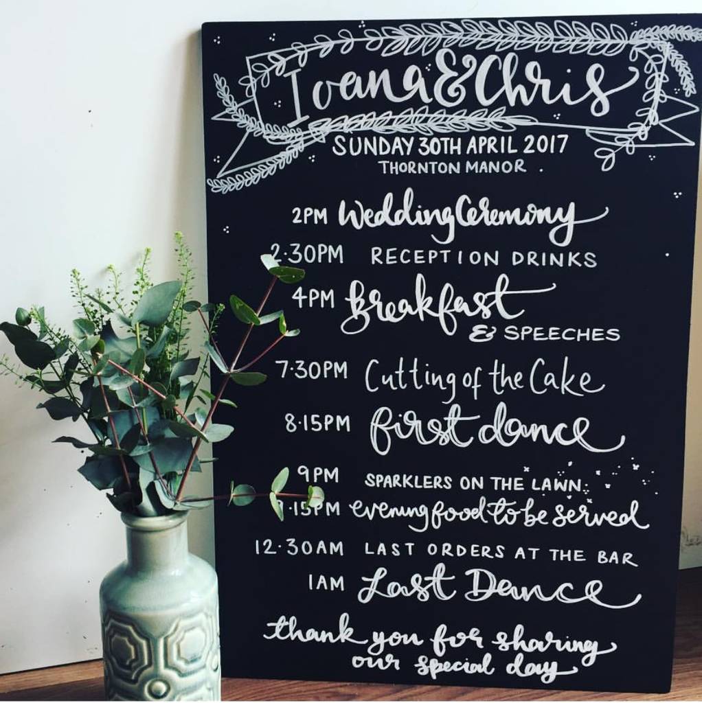 Poster Chalkboard Welcome Order Of The Day Personalised Wedding Sign 