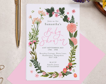 Personalised A6 Pink Floral Baby Shower Invitation, 3 of 3