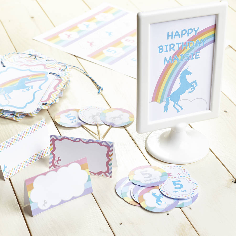 unicorn personalised children's party decoration pack by the humble