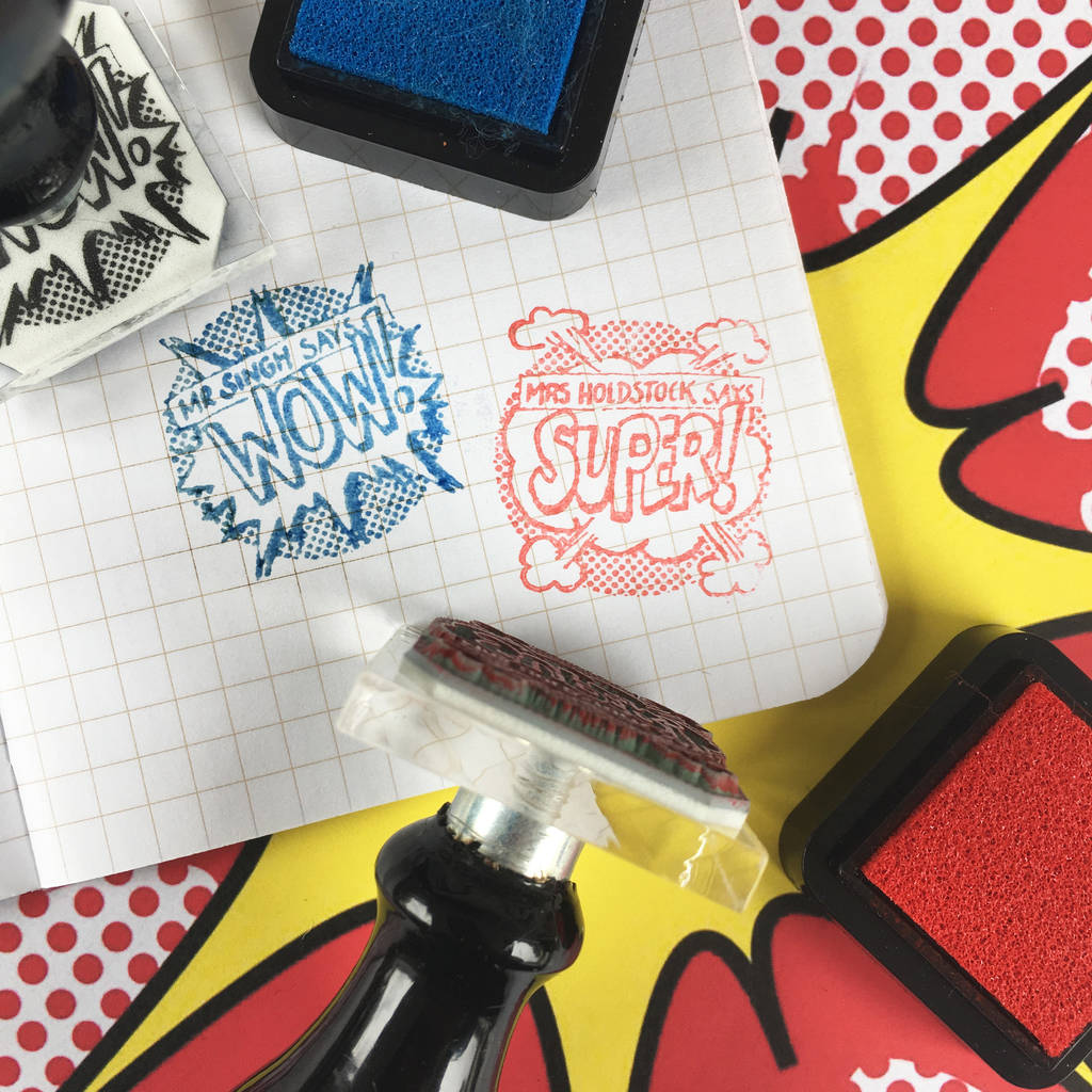 Personalised Pop Art Teacher Stamp + Ink Pad, 1 of 3