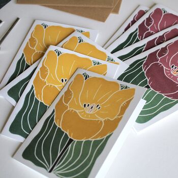 Tulip In Bloom Linocut Notecards Set Of Eight, 6 of 6