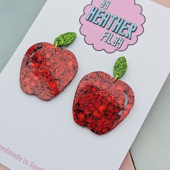 Red Apple Glitter Earrings, 3 of 4