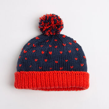 Heart Hat Navy Easy Knitting Kit, 2 of 7