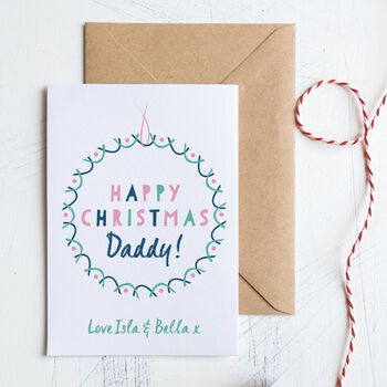 Personalised Daddy Christmas Card With Garland, 2 of 3