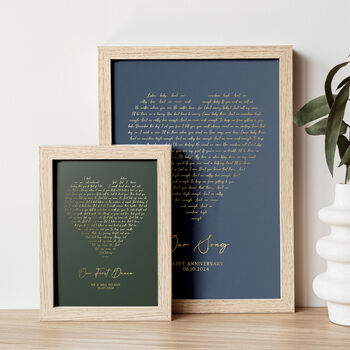 Heart Shape Song Lyrics, Personalised Metallic Gold Print, 7 of 9