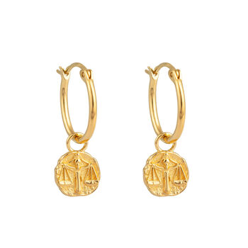 18ct Gold Plated Star Sign Charm Hoop Earrings, 9 of 12