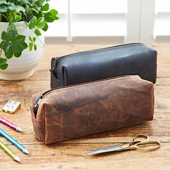 Personalised Buffalo Leather Square Pencil Case, 2 of 11