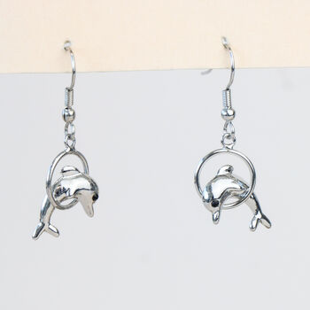 Dolphin Dangle Hoop Earrings Gift For Het, 2 of 3