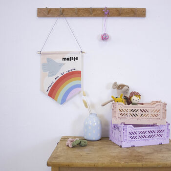 Personalised Kids Rainbow And Bird Wall Hanging Flag, 2 of 4
