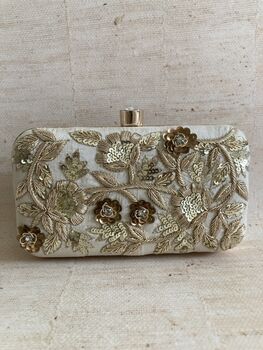 Cream Gold Embroidered Rectangular Clutch Bag, 4 of 10