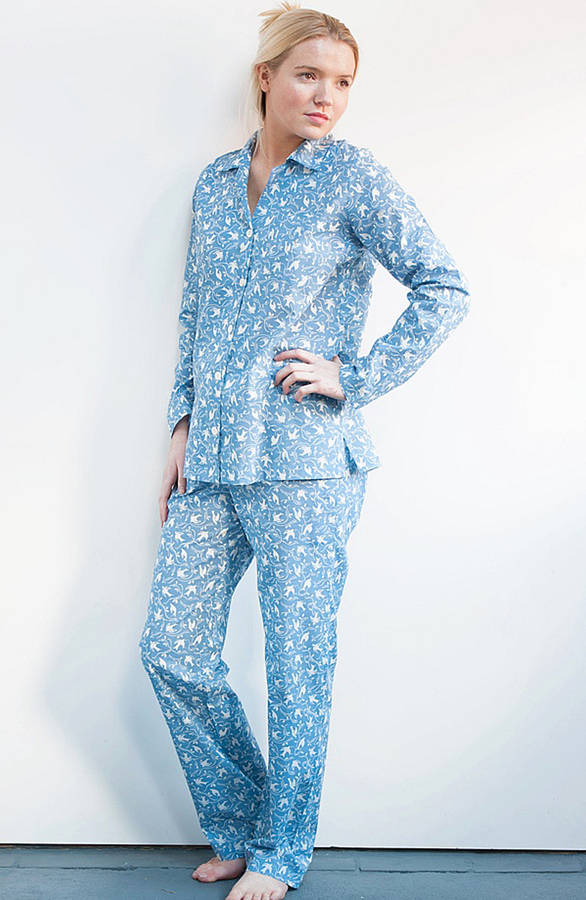 Pyjama Set In French Blue Swallow Print By Caro London