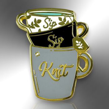 Sip Sip Knit Hard Enamel Pin Brooch, 3 of 8