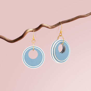 Blue And Cream Circular Earrings • Gold Plated Sterling Silver Hooks, 3 of 9
