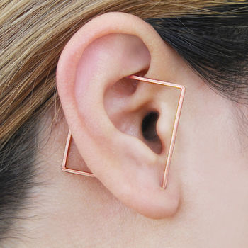Triangle Long Rose Gold Plated Silver Hoop Earrings, 4 of 7