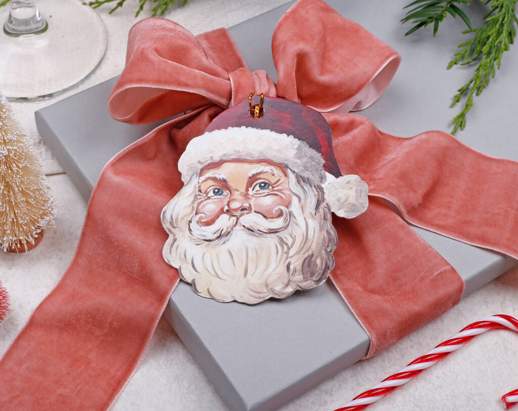 12 Christmas Gift Tags With Father Christmas Santa Design And Gold Twine, 1 of 3