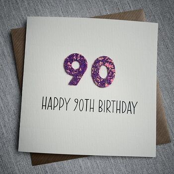 Personalised Happy 90th Glitter Milestone Birthday Card, 5 of 6
