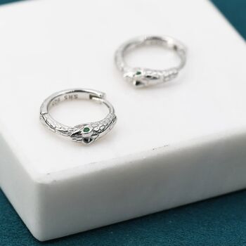 Snake Hoop Earrings In Sterling Silver, 2 of 11