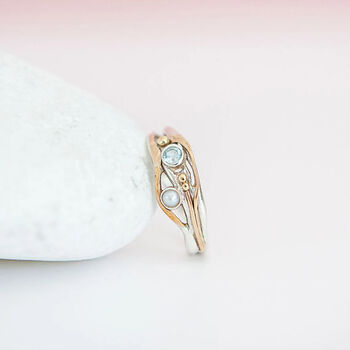 Organic Sterling Silver Blue Topaz And Pearl Ring, 2 of 4