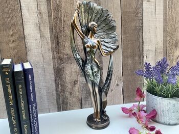 Art Deco Bronze Lady Figurine Silver Dress And Fan 38cm, 5 of 12