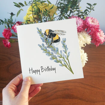 Personalised Bumble Bee On Lavender Birthday Card, 3 of 5