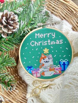 Christmas Kitty Cat Cross Stitch Kit, 3 of 6