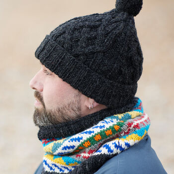 Fair Trade Unisex Cosy Cable Knit Wool Bobble Hat, 7 of 12