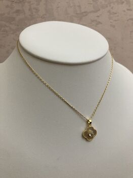 18 K Gold Plated White Gold Clover Charm Necklace, 5 of 7