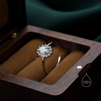 White Opal Cz Halo Oval Ring In Sterling Silver, 8 of 12