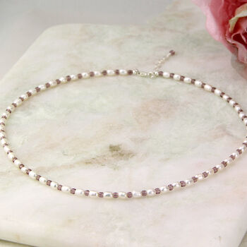 Sterling Silver Seed Pearl And Birthstone Necklace, 2 of 10