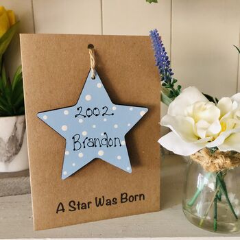 Personalised Year Of Birth Star Wooden Keepsake Card, 4 of 11