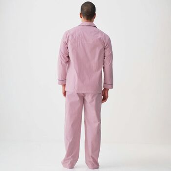 Men's 'St James Red' Pinstripe Crisp Cotton Pyjama Set, 3 of 4