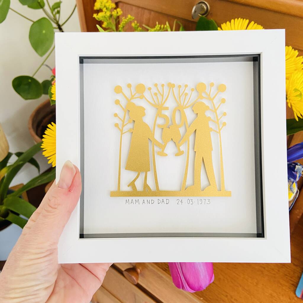 Framed Personalised 50th Golden Wedding Paper Cut Art, 1 of 9
