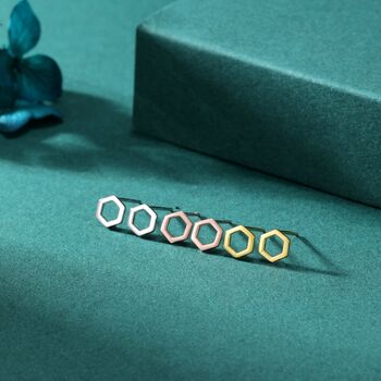 Sterling Silver Open Hexagon Stud Earrings, 4 of 12