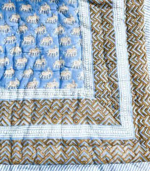 Handmade Block Print Heirloom Elephant Quilt, 4 of 10