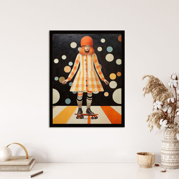 Surreal Skater Girl Skateboard Orange Wall Art Print, 4 of 6