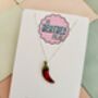 Red Chilli Pepper Charm Necklace Stay Spicy Gift Red Glitter Foodie Jewellery / Spicy Food Lover Necklace, thumbnail 4 of 5