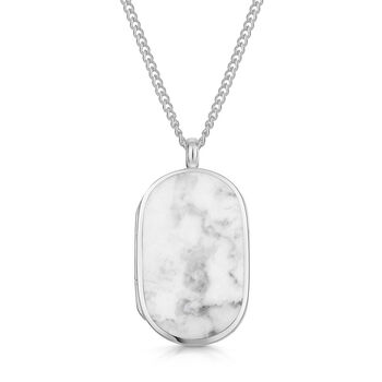 Men's Large Howlite Dog Tag Locket 925 Silver, 9 of 9