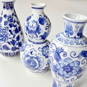 Trio Of Chinoiserie Blue And White Dutch Vases, 2 of 8