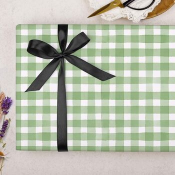 Three Sheets Of Green Gingham Wrapping Paper, 2 of 2