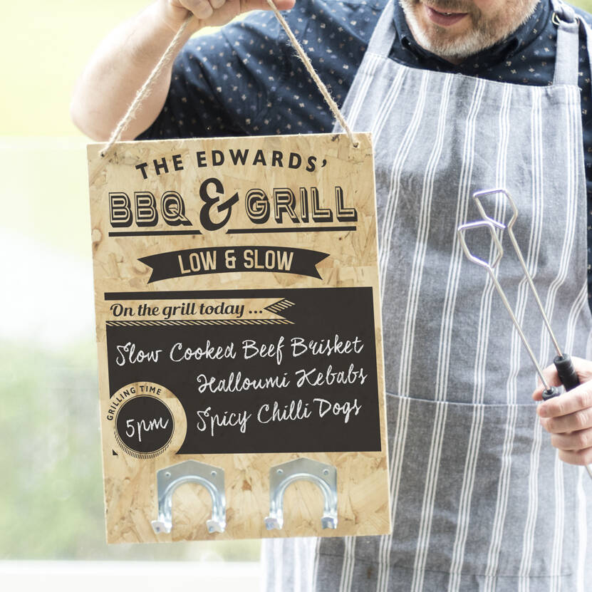 Personalised BBQ Chalkboard Sign With Hooks, 1 of 5