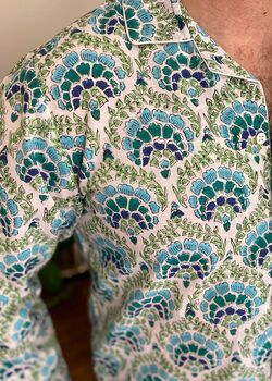 Mens Cotton Pyjamas In Blue And Green Print, 2 of 11