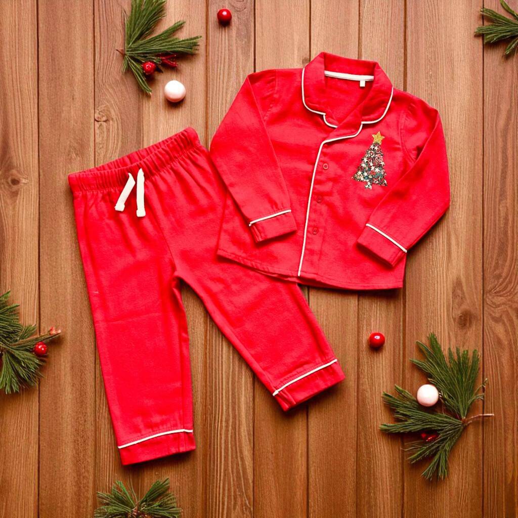 Liberty Of London Christmas Tree Children's Classic Pyjamas Red, 1 of 4